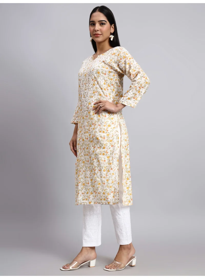 Alaya Yellow Hand Embroidered Chikankari Cotton Kurta-AL4105 for Women | Best Price UAE