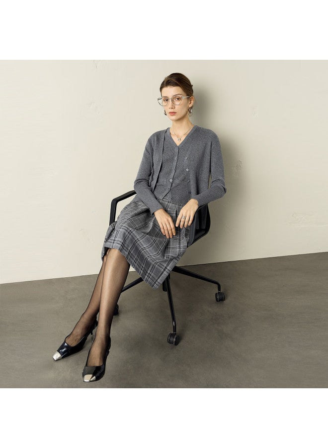 Yanyee Gray Plaid Autumn High-waist Slim A-line Short Skirt For Women , Gray Plaid, XL - Image 1