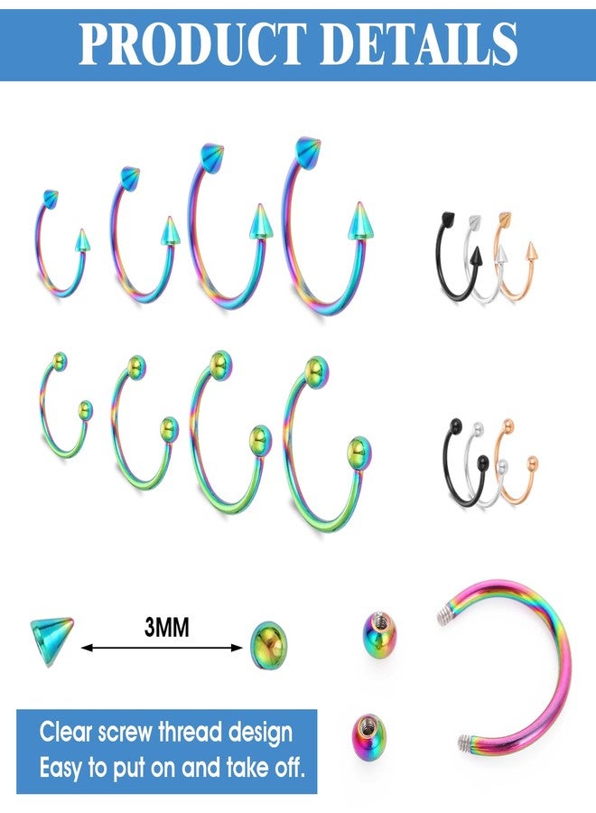 يوليف ٣٢ قطعة من حلقات الحاجز الأنفي، حلقة ثقب على شكل حدوة حصان مقاس ١٨ للنساء والرجال، مجموعة متنوعة من المقاسات من حلقات الأنف على شكل حدوة حصان المصنوعة من الفولاذ الجراحي، حلقة ثقب الحاجز الأنفي على شكل حدوة حصان، حلقة ثقب الحاجب، حلقة ثقب الشفة - Image 3