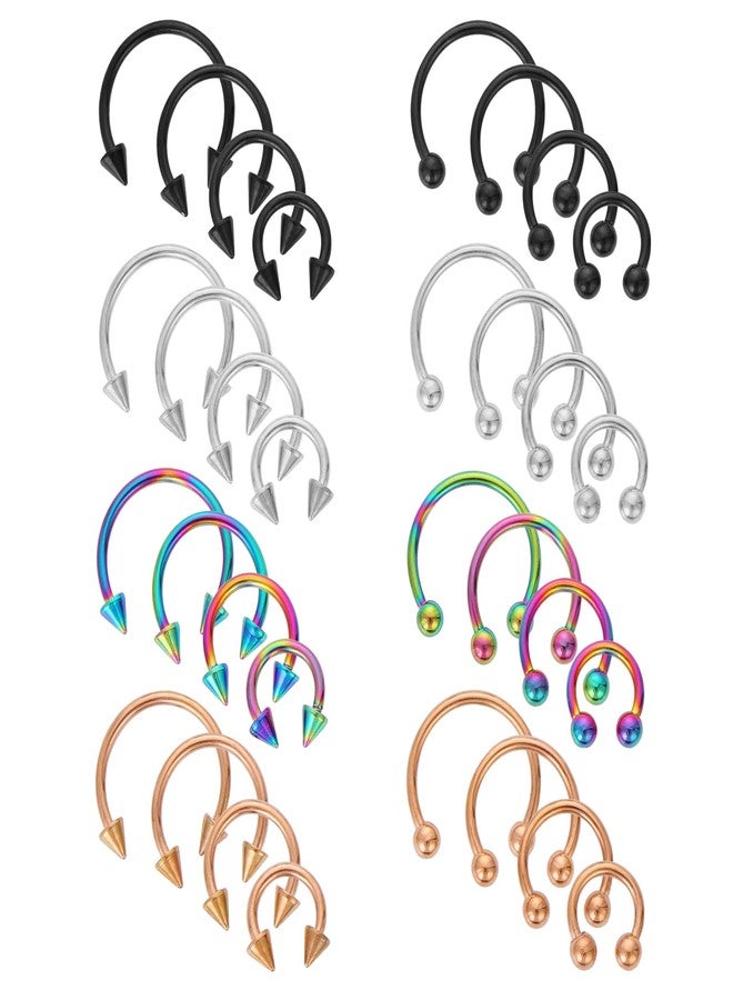 يوليف ٣٢ قطعة من حلقات الحاجز الأنفي، حلقة ثقب على شكل حدوة حصان مقاس ١٨ للنساء والرجال، مجموعة متنوعة من المقاسات من حلقات الأنف على شكل حدوة حصان المصنوعة من الفولاذ الجراحي، حلقة ثقب الحاجز الأنفي على شكل حدوة حصان، حلقة ثقب الحاجب، حلقة ثقب الشفة - Image 1