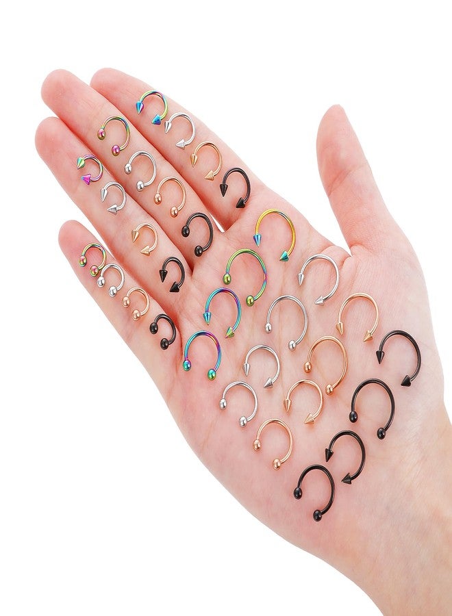 يوليف ٣٢ قطعة من حلقات الحاجز الأنفي، حلقة ثقب على شكل حدوة حصان مقاس ١٨ للنساء والرجال، مجموعة متنوعة من المقاسات من حلقات الأنف على شكل حدوة حصان المصنوعة من الفولاذ الجراحي، حلقة ثقب الحاجز الأنفي على شكل حدوة حصان، حلقة ثقب الحاجب، حلقة ثقب الشفة - Image 4