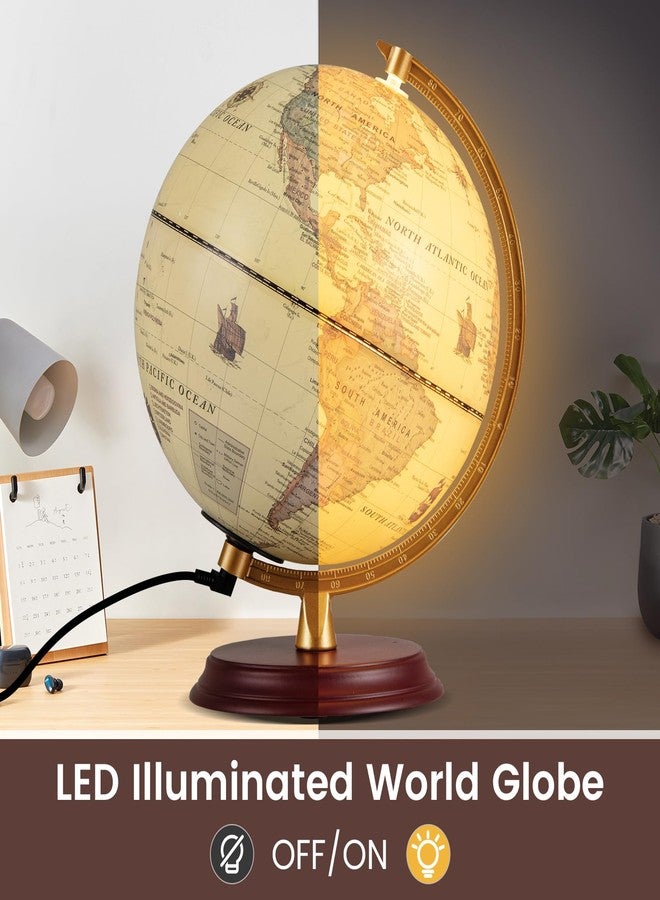 Goplus 8 Inch Illuminated World Globe, Night Light up Globe Lamp with Wooden Stand and HD Map for Adults Home Office, Desktop Decoration (Bronze) - Image 2