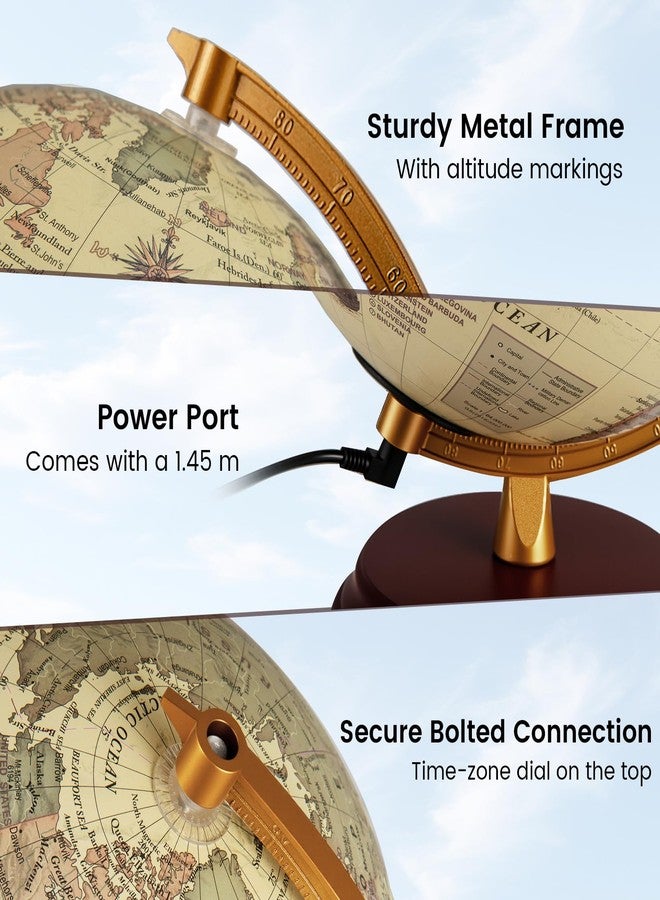 Goplus 8 Inch Illuminated World Globe, Night Light up Globe Lamp with Wooden Stand and HD Map for Adults Home Office, Desktop Decoration (Bronze) - Image 4