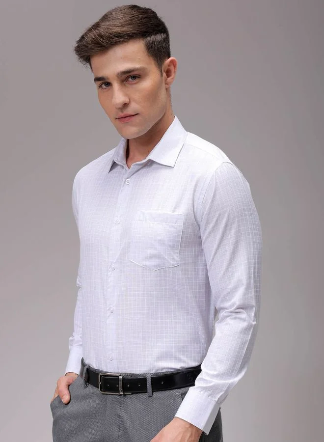 The Indian Garage Co Men Slim Fit Checkered Full Sleeves Cutaway Collar Formal Shirt