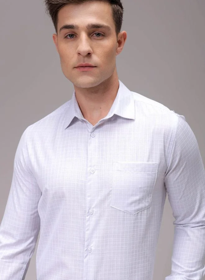 The Indian Garage Co Men Slim Fit Checkered Full Sleeves Cutaway Collar Formal Shirt