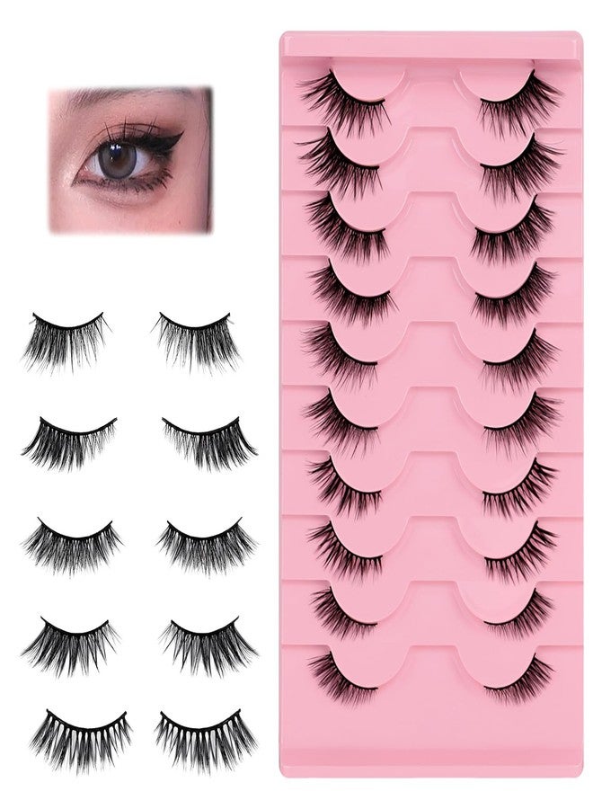 Tecokart® 10 Pairs Half Eye Lashes for Women，Natural Cat mink Lashes Accent Corner Blend 3/4 False Eyelashes Fluffy - Image 1