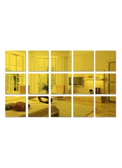 Excefore Square Acrylic Mirror Sticker Sheet, 15Pieces 6in Self Adhesive Mirror Wall Decor, Non Glass Mirror Tiles Mirror Stickers for Wall for Bathroom Living Room Bedroom (Gold)  - Image 1