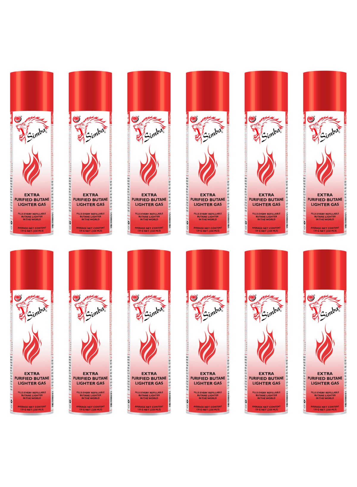 Simba 12-Pieces Extra Purified Butane Lighter Gas 250ml | Best Price ...