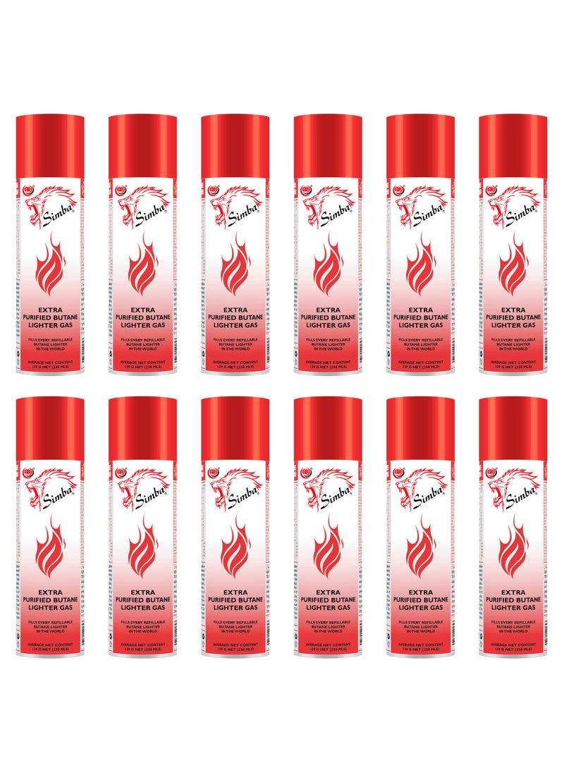 Simba 12-Pieces Extra Purified Butane Lighter Gas 250ml  - Image 1