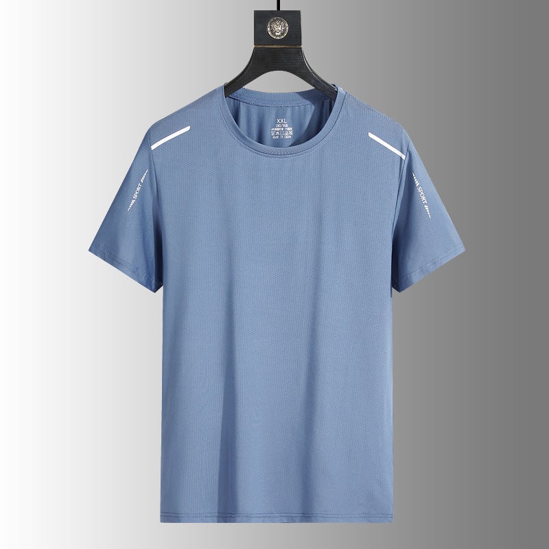 تي شيرت صيفي رقيق من حرير الثلج بأكمام قصيرة للرجال، تي شيرت رياضي فضفاض للرجال، ملابس شبابية للرجال 【2】604 أسود - Image 5