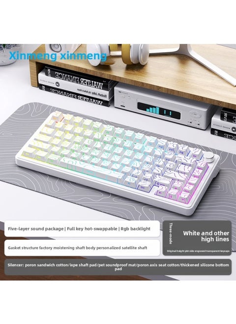 Bluetooth Rgb Girls E-Sports Customized 5 Three-Mode Silent Axis Hot-Swappable Gaming Wireless Mechanical Keyboard M7-Color:Peach Axis V3-white Contour Pro3.0-three Modes-Recommendation