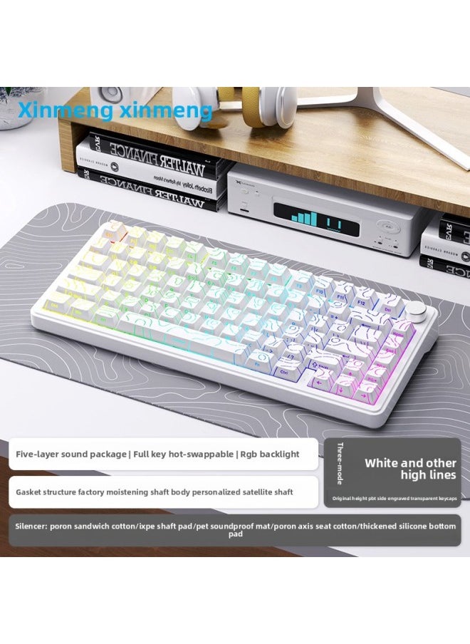 Generic Bluetooth Rgb Girls E-Sports Customized 5 Three-Mode Silent Axis Hot-Swappable Gaming Wireless Mechanical Keyboard M7-Color:Peach Axis V3-white Contour Pro3.0-three Modes-Recommendation  - Image 1