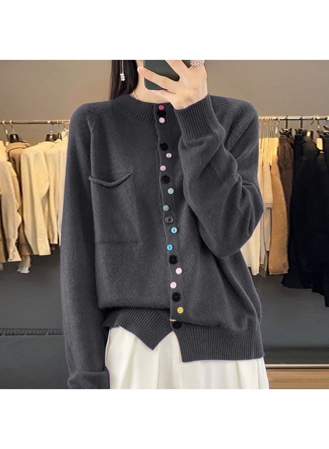 XINYANG Spring Irregular Color Button Round Neck Knitted Sweater Women's Fashion Loose Pullover Stylish Layering Cardigan - Image 4