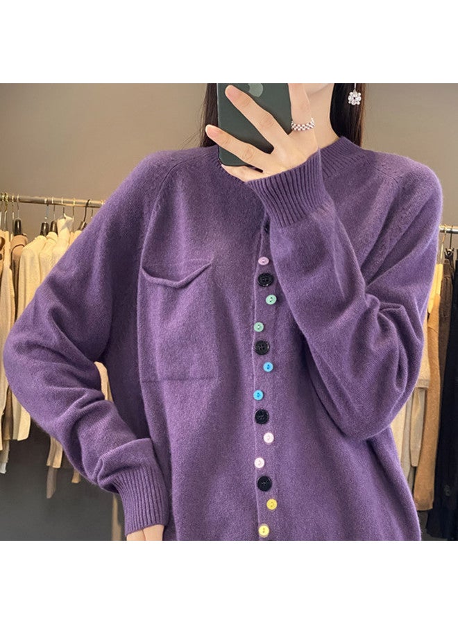 XINYANG Spring Irregular Color Button Round Neck Knitted Sweater Women's Fashion Loose Pullover Stylish Layering Cardigan - Image 3