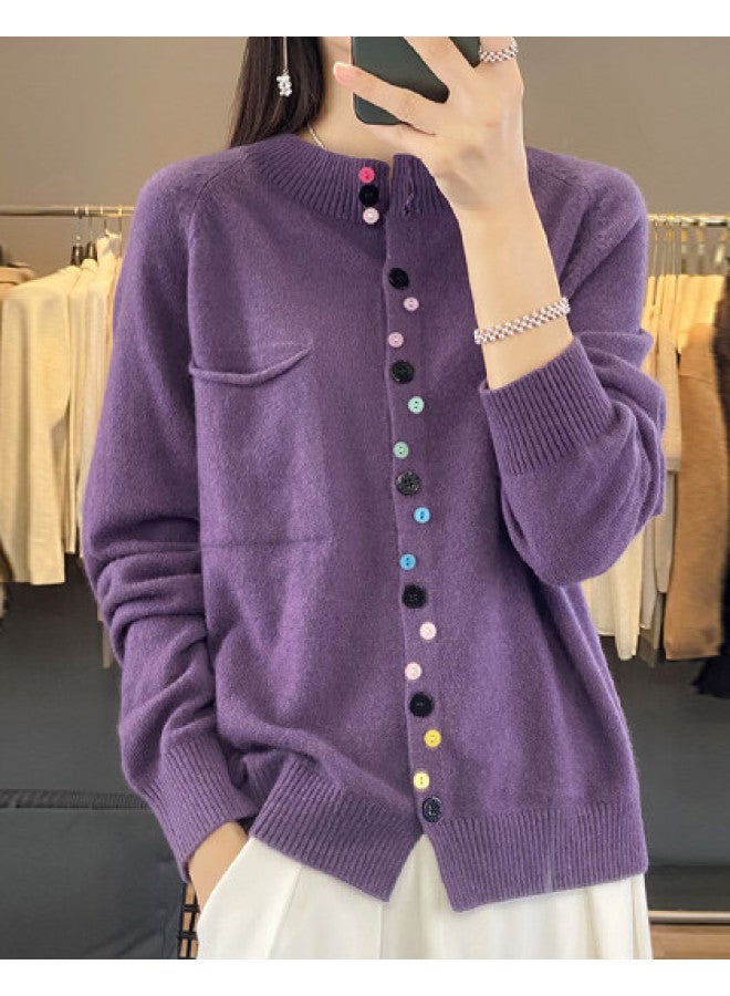 XINYANG Spring Irregular Color Button Round Neck Knitted Sweater Women's Fashion Loose Pullover Stylish Layering Cardigan - Image 1