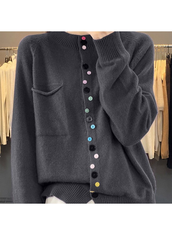 XINYANG Spring Irregular Color Button Round Neck Knitted Sweater Women's Fashion Loose Pullover Stylish Layering Cardigan - Image 5