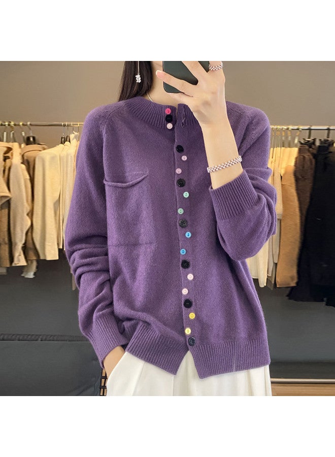 XINYANG Spring Irregular Color Button Round Neck Knitted Sweater Women's Fashion Loose Pullover Stylish Layering Cardigan - Image 2