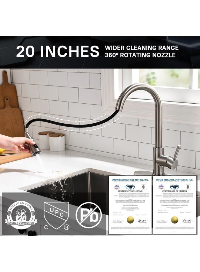 WEWE Single Handle High Arc Brushed Nickel Pull out Kitchen Faucet,Single Level Stainless Steel Kitchen Sink Faucets with Pull down Sprayer - Image 2