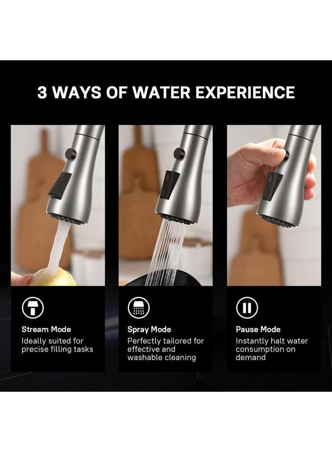 WEWE Single Handle High Arc Brushed Nickel Pull out Kitchen Faucet,Single Level Stainless Steel Kitchen Sink Faucets with Pull down Sprayer - Image 4