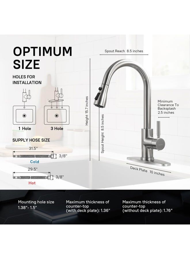 WEWE Single Handle High Arc Brushed Nickel Pull out Kitchen Faucet,Single Level Stainless Steel Kitchen Sink Faucets with Pull down Sprayer - Image 3