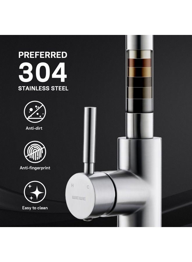 WEWE Single Handle High Arc Brushed Nickel Pull out Kitchen Faucet,Single Level Stainless Steel Kitchen Sink Faucets with Pull down Sprayer - Image 5