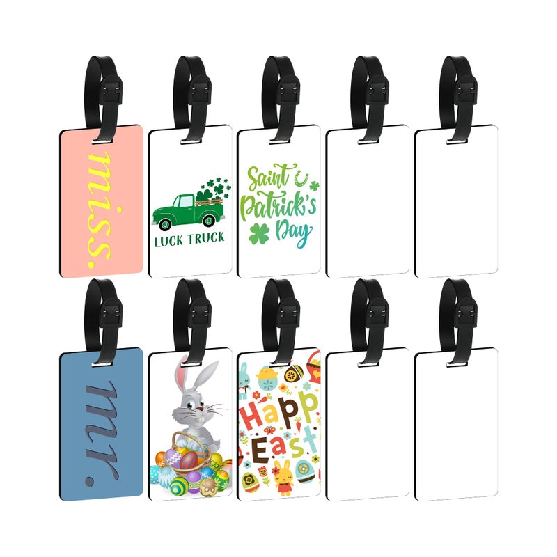 Frienda Frienda Sublimation Blank Luggage Tags White Blank Travel Baggage Bag Tags Bulk with Strap Double Sided MDF Suitcase Label with Slots(10 Pieces)  - Image 1