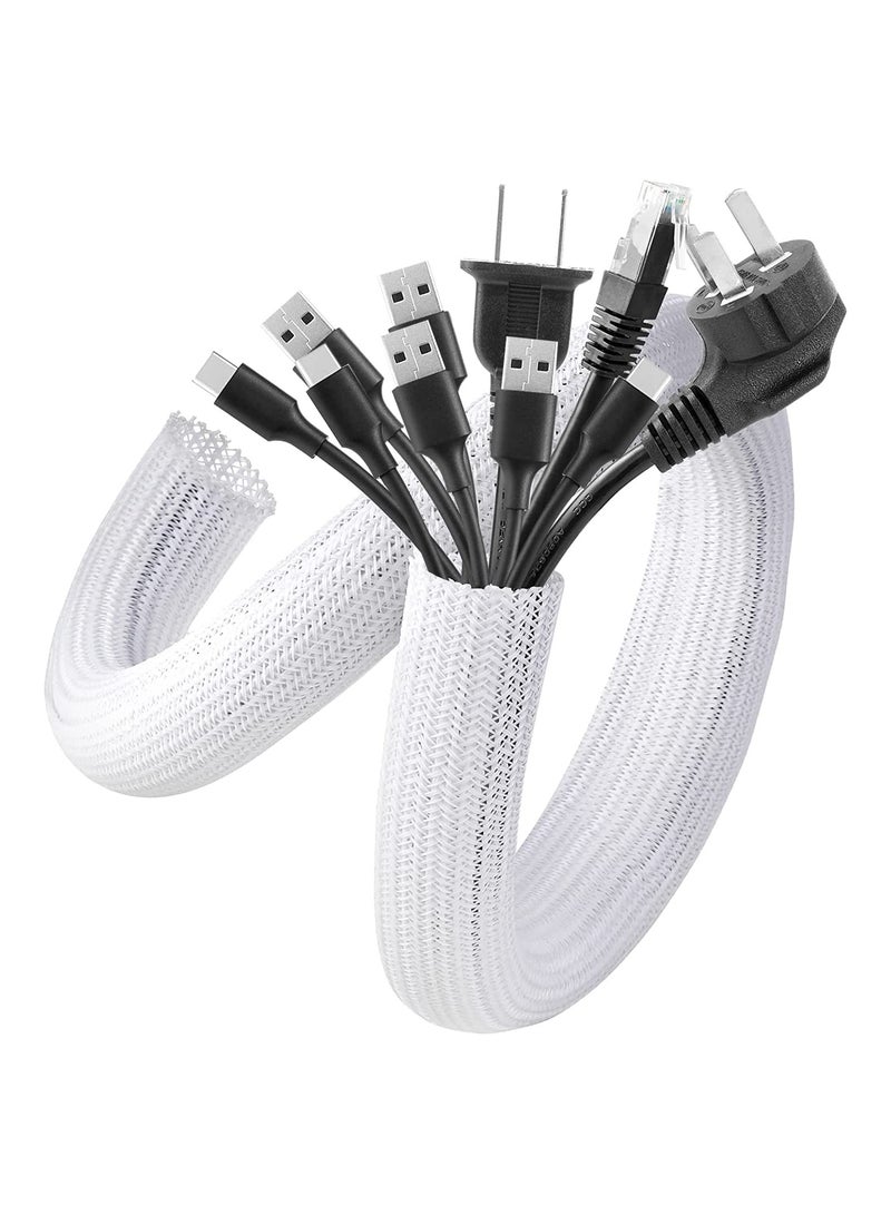 sokany Adjustable Braided Cable Sleeve, Wire Management Sleeve Hider for TV, Desk PC, Cable Wraps with Flame Retardancy, Wires Organizer and Protector (White/2m) - Image 2