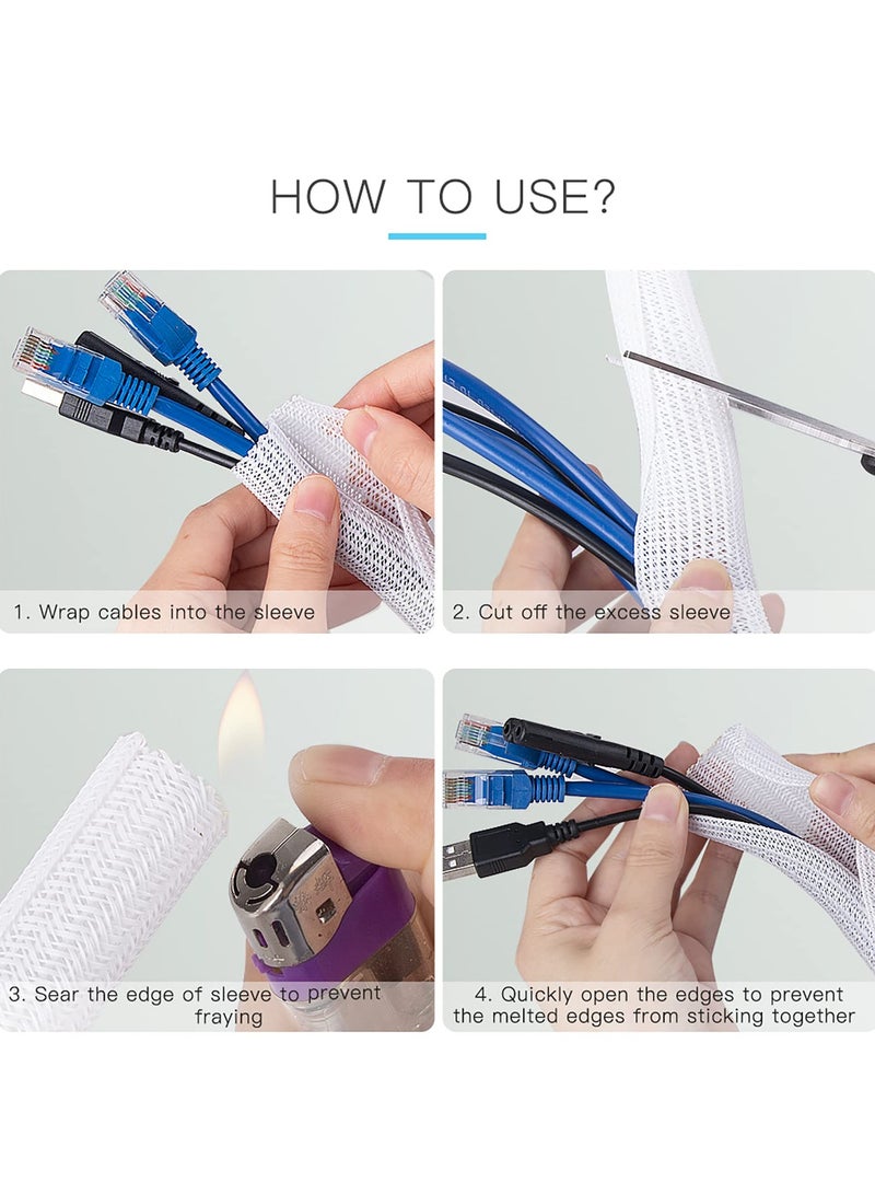 sokany Adjustable Braided Cable Sleeve, Wire Management Sleeve Hider for TV, Desk PC, Cable Wraps with Flame Retardancy, Wires Organizer and Protector (White/2m) - Image 4