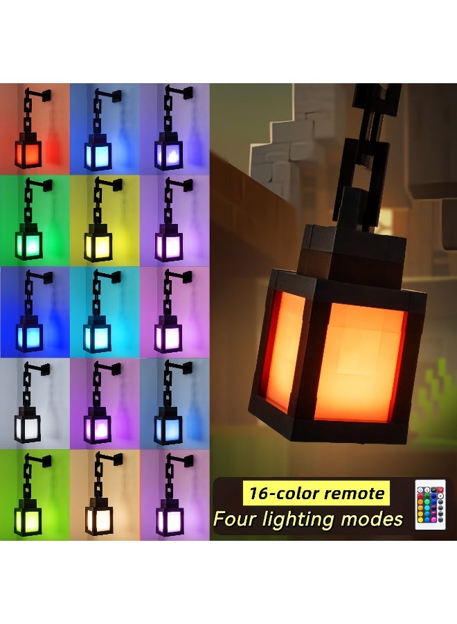 مصباح ليلي - فانوس بيكسل مع إضاءة RGB متغيرة 16 لونًا، شاحن USB-C، تحكم عن بعد، 4 أوضاع إضاءة، ديكور لغرفة الألعاب، إمدادات حفلات الهالوين، هدية عيد ميلاد فريد - Image 1