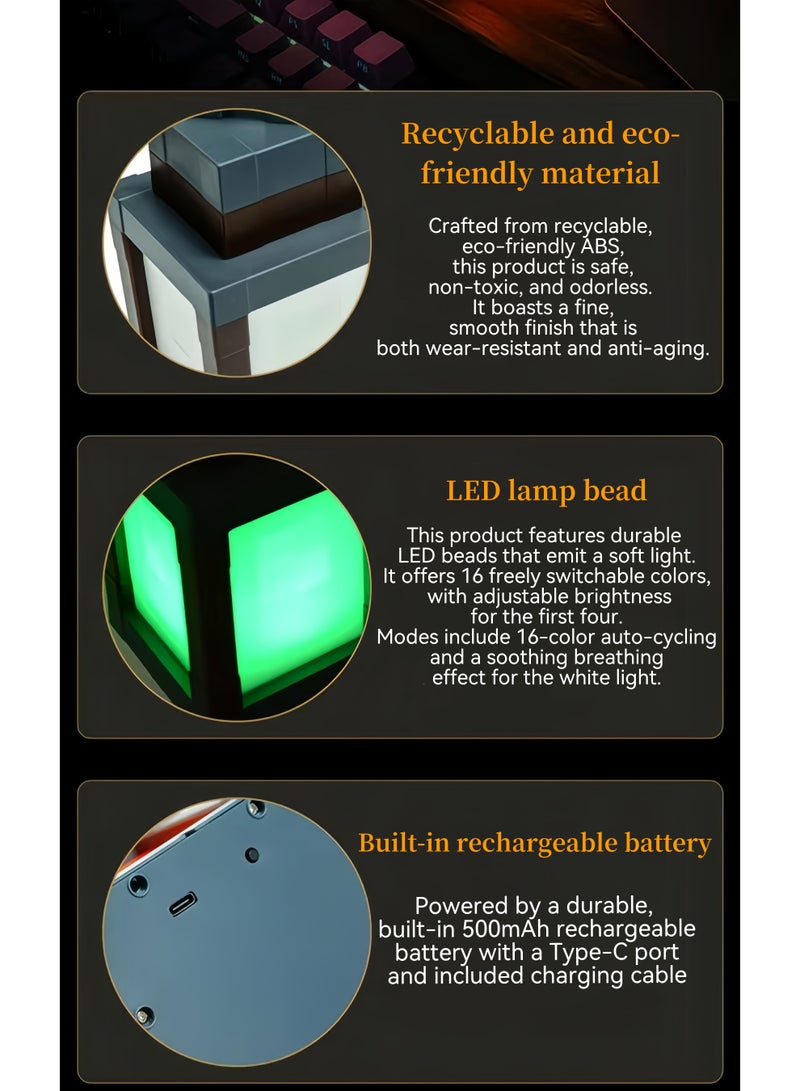 مصباح ليلي - فانوس بيكسل مع إضاءة RGB متغيرة 16 لونًا، شاحن USB-C، تحكم عن بعد، 4 أوضاع إضاءة، ديكور لغرفة الألعاب، إمدادات حفلات الهالوين، هدية عيد ميلاد فريد - Image 4