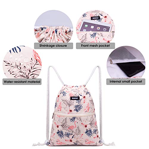 WANDF Drawstring Backpack String Bag Sackpack Cinch Water Resistant Nylon for Gym Shopping Sport Yoga (Flamingo) - Image 3