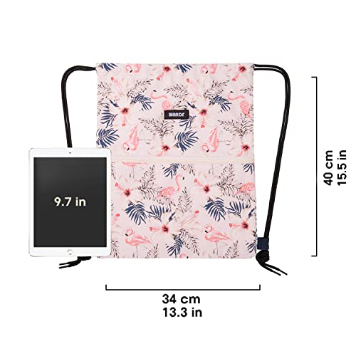 WANDF Drawstring Backpack String Bag Sackpack Cinch Water Resistant Nylon for Gym Shopping Sport Yoga (Flamingo) - Image 4