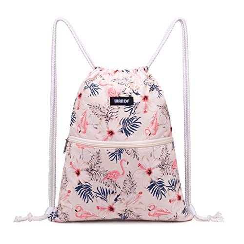 WANDF Drawstring Backpack String Bag Sackpack Cinch Water Resistant Nylon for Gym Shopping Sport Yoga (Flamingo) - Image 1
