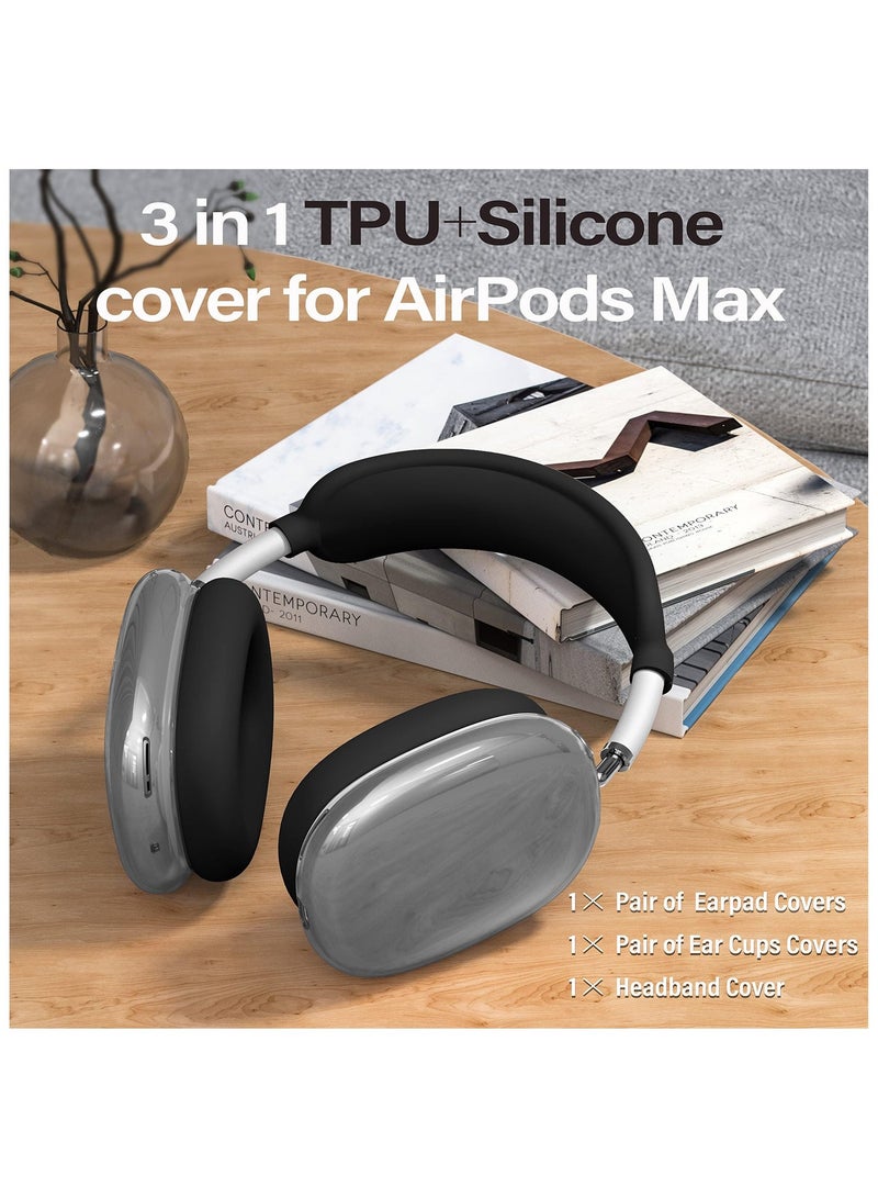 Anmi 3 in 1 Clear Silicone Case Cover for AirPods Max (Black) - Image 5