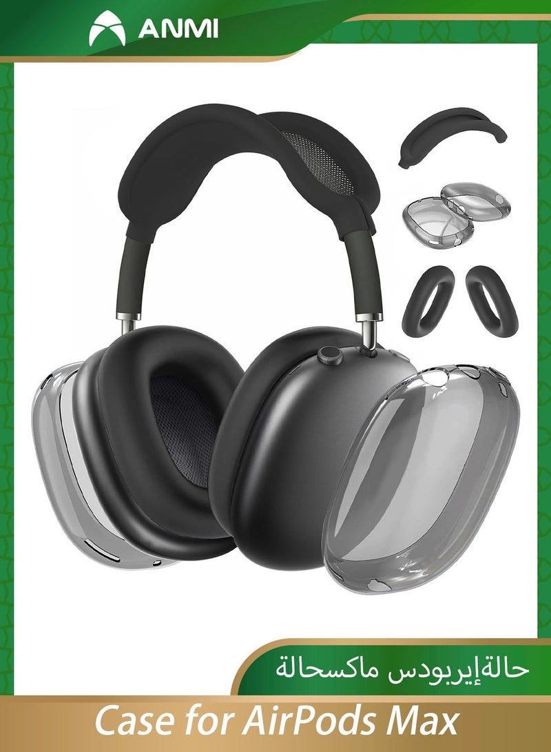 Anmi 3 in 1 Clear Silicone Case Cover for AirPods Max (Black) - Image 1