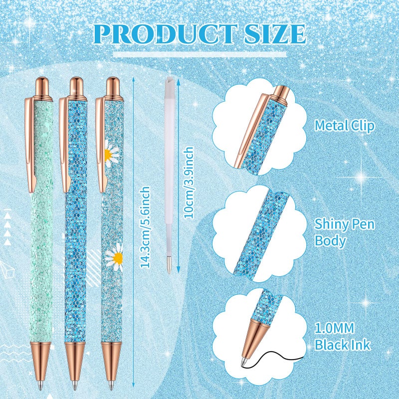 Sherr 7 Pcs Fancy Pens for Women Cute Sparkly Glitter Pens with 10 Pcs Black Ink Refills Pretty Gifts for Girls Office School Christmas Graduation(Plain) - Image 2