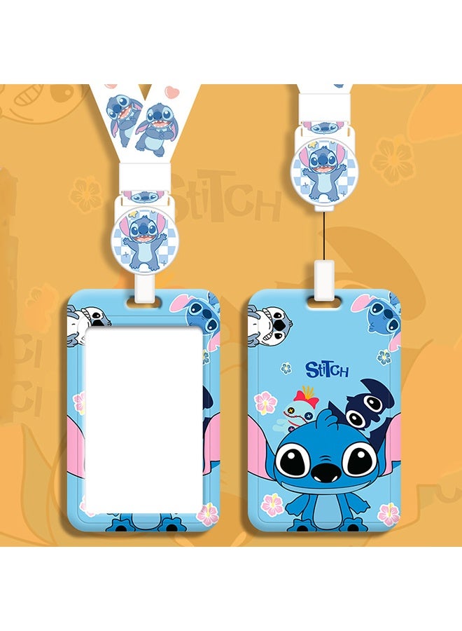STITCH Cute Stitch Cartoon ID Card Holder with Retractable Lanyard, Badge Holder for Student School Card, Bus Card, Work ID Badge - Image 1