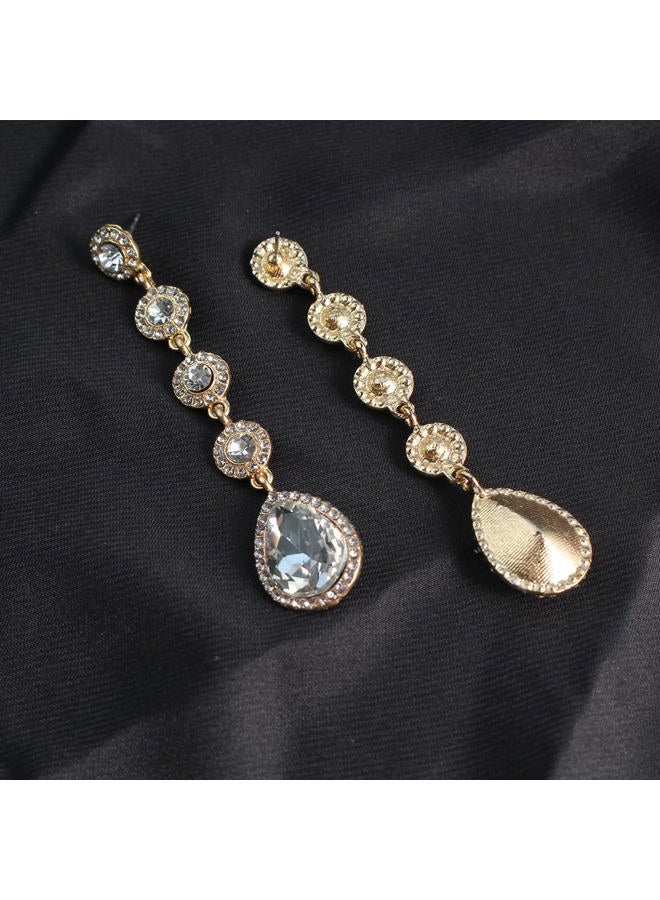 WanBigVa Rhinestone Statement Long Dangle Earrings for Women,Vintage Wedding Bridal Elegant Crystal Chandelier Teardrop Earrings Costume Jewelry for Prom Party, Rhinestone, Rhinestone Crystal - Image 5