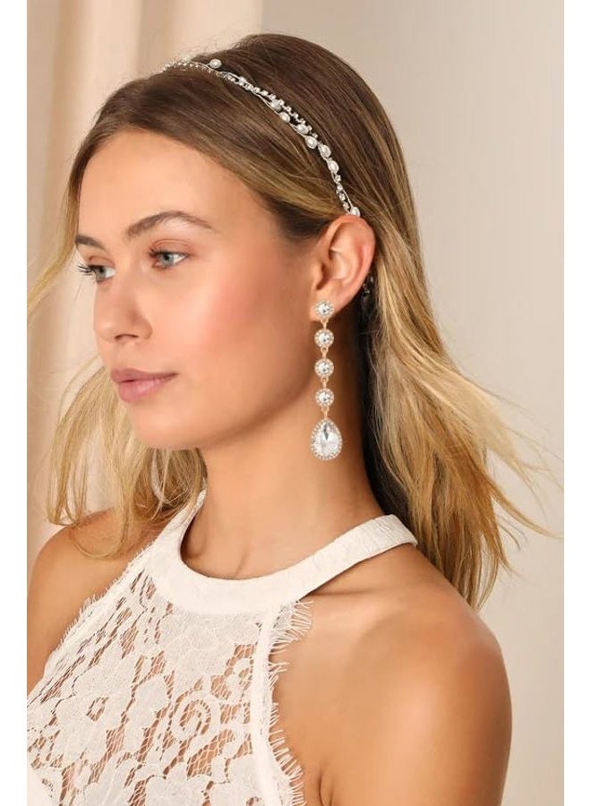 WanBigVa Rhinestone Statement Long Dangle Earrings for Women,Vintage Wedding Bridal Elegant Crystal Chandelier Teardrop Earrings Costume Jewelry for Prom Party, Rhinestone, Rhinestone Crystal - Image 3