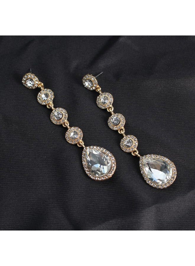 WanBigVa Rhinestone Statement Long Dangle Earrings for Women,Vintage Wedding Bridal Elegant Crystal Chandelier Teardrop Earrings Costume Jewelry for Prom Party, Rhinestone, Rhinestone Crystal - Image 4
