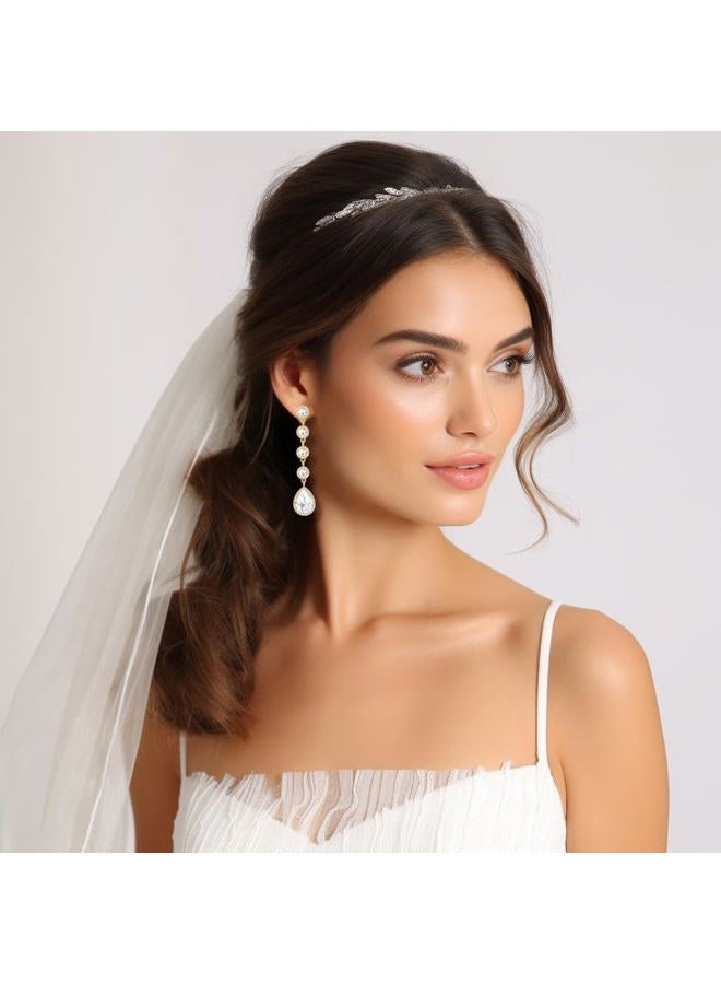 WanBigVa Rhinestone Statement Long Dangle Earrings for Women,Vintage Wedding Bridal Elegant Crystal Chandelier Teardrop Earrings Costume Jewelry for Prom Party, Rhinestone, Rhinestone Crystal - Image 2