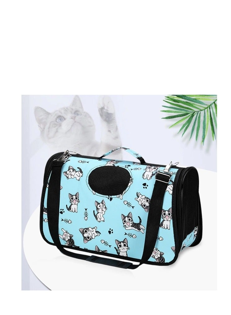 HAPPY PUSS Outdoor pet bag: pet handbag, pet shoulder bag, travel carrier for cats and dogs. Blue cat design-medium size - Image 1