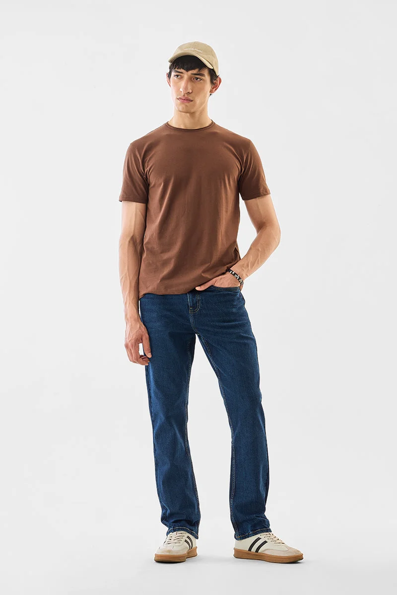سنيتش Dark Blue Solid Straight Fit Casual Jeans