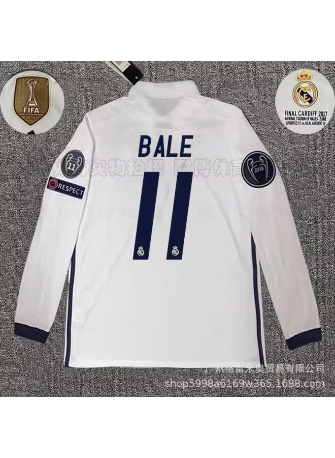 16-17 Real Madrid Home Long-sleeved No. 11 Star Plus 2016 Chapter 11 Fair Strips Fifa Team Logo Small Print Football Jersey - Image 1