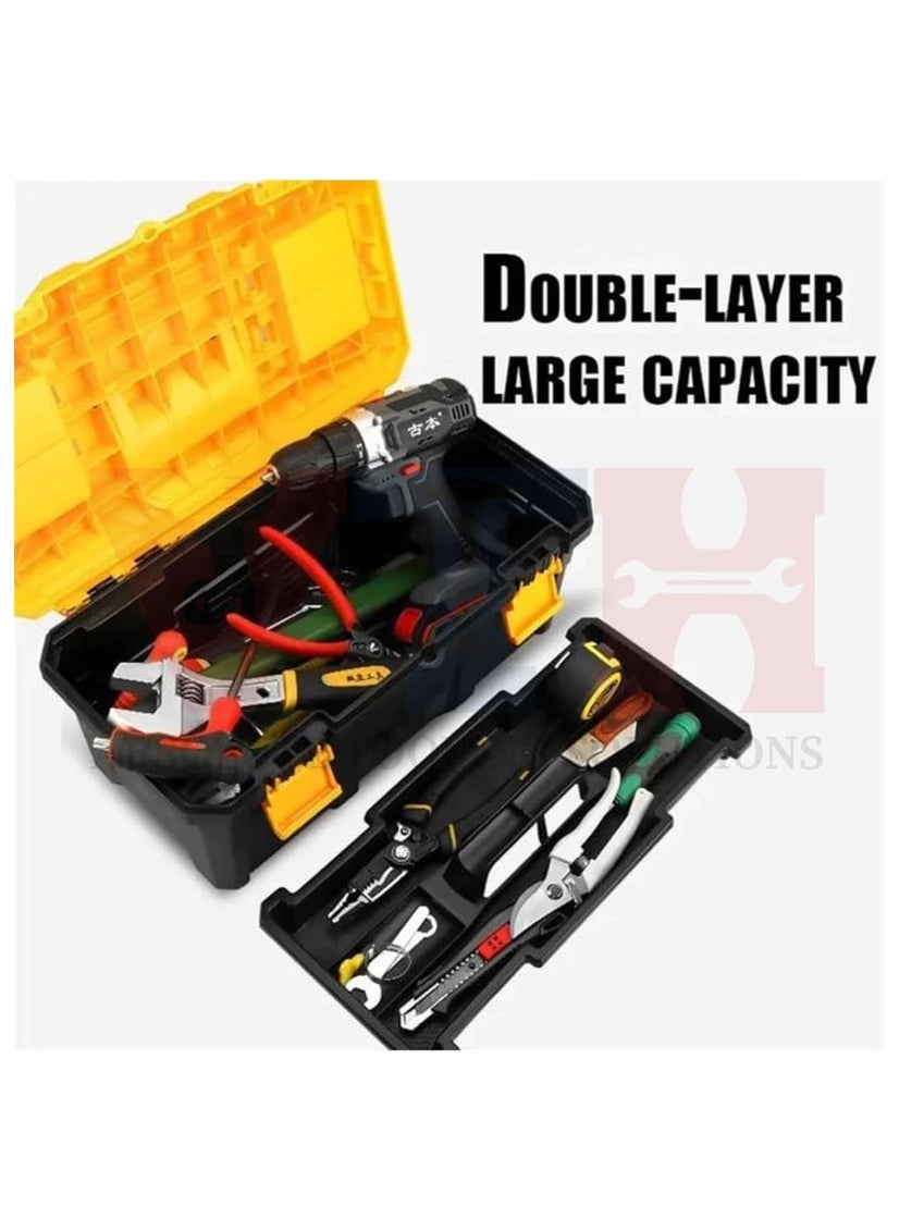 VTH WITH TAGLINE ABSOLUTE TOOLING SOLUTIONS VTH Plastic Toolbox Unbreakable 19inch Portable Tool Box with PVC Clutch Tool Organizer with Extra Storage Tray for Home Tools Nails and Pins BlackYellow  - Image 2