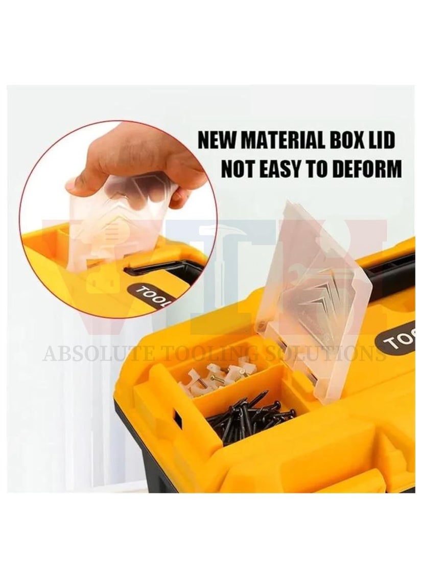 VTH WITH TAGLINE ABSOLUTE TOOLING SOLUTIONS VTH Plastic Toolbox Unbreakable 19inch Portable Tool Box with PVC Clutch Tool Organizer with Extra Storage Tray for Home Tools Nails and Pins BlackYellow  - Image 3