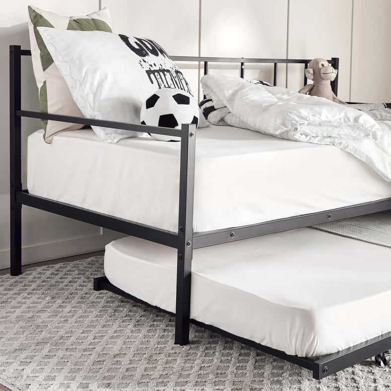 Pan Home سرير نهاري للأطفال باللون الأسود مع سرير سحب - 90x190 سم - Image 4