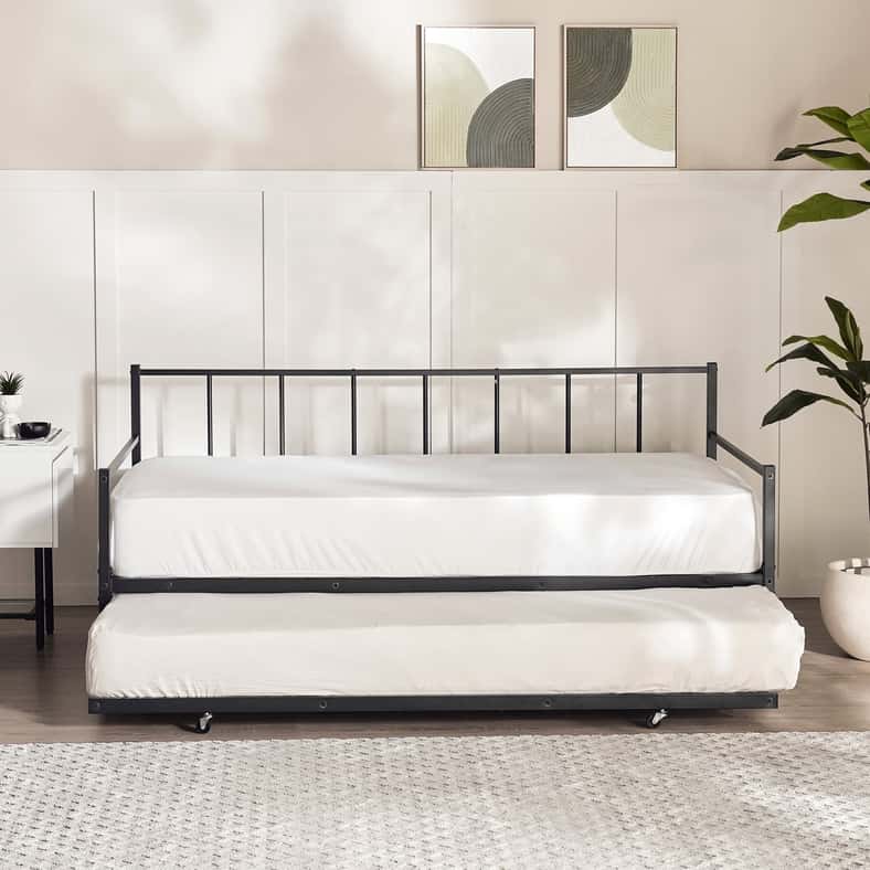 Pan Home سرير نهاري للأطفال باللون الأسود مع سرير سحب - 90x190 سم - Image 2