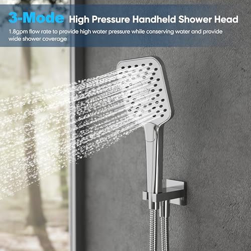 Gabrylly Shower System with Tub Spout, Wall Mounted Tub Shower Faucet Set for Bathroom with High Pressure 10" Rain Shower head and 3-Setting Handheld Shower Head Set, Chrome - Image 4