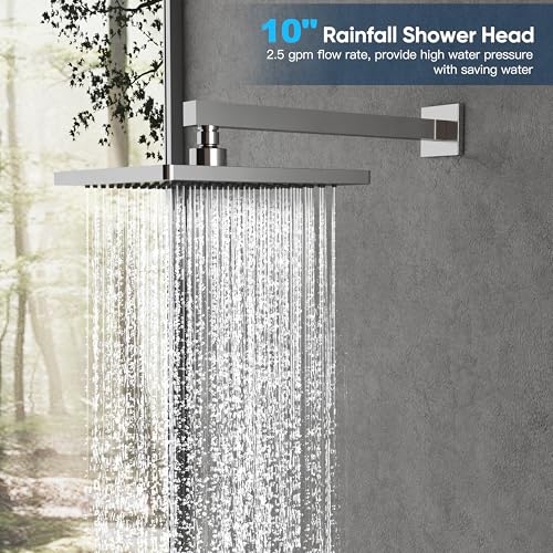 Gabrylly Shower System with Tub Spout, Wall Mounted Tub Shower Faucet Set for Bathroom with High Pressure 10" Rain Shower head and 3-Setting Handheld Shower Head Set, Chrome - Image 3